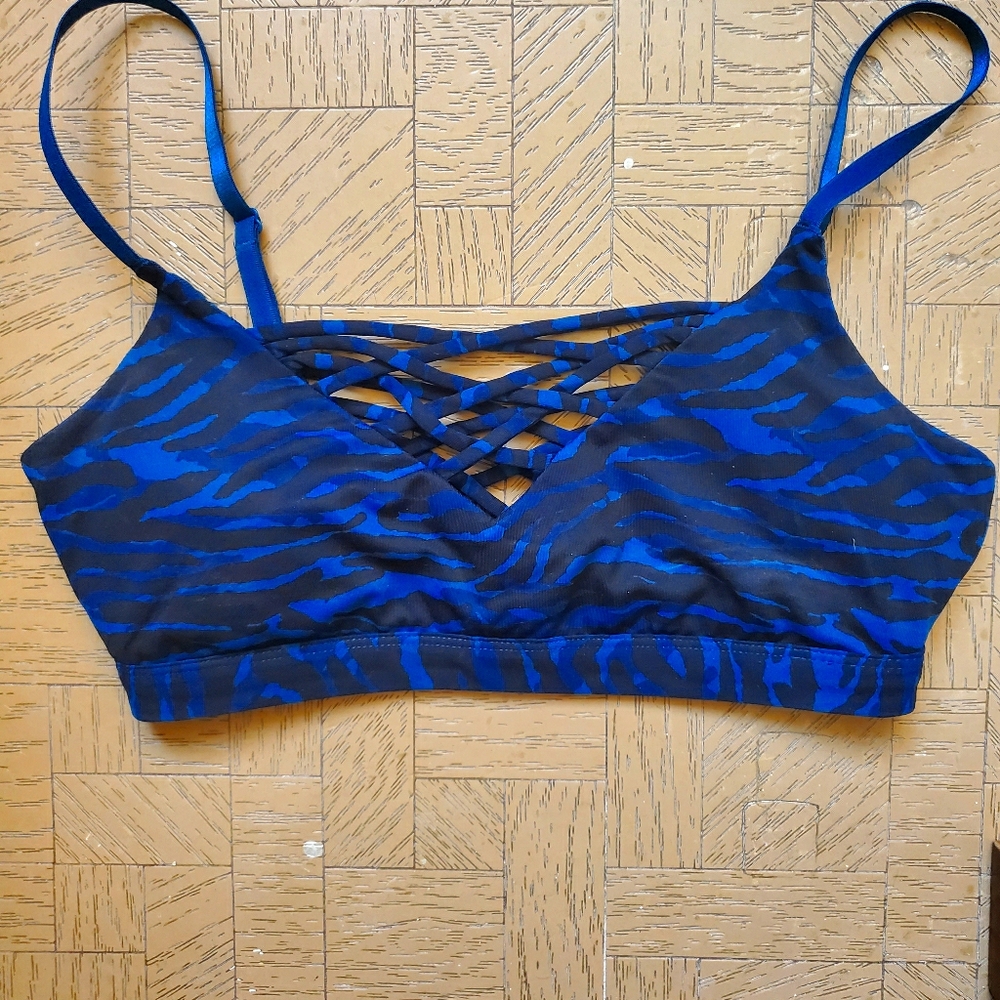 Blue and black zebra print sportsbra size S
